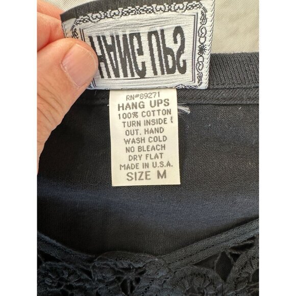 Hang Ups Womens Black Blouse Medium short sleeve pullover 100% cotton round neck - Picture 5 of 7